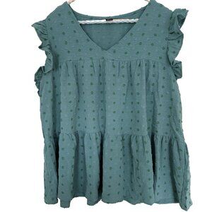 Womens Ruffled Layered Top Sz XL Cap Sleeve Peasant Prairie Forest Fairy Grunge